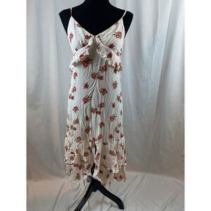 Lulus Catch Your Breeze White Floral Ruffled Midi Dress Women's Size Small‎